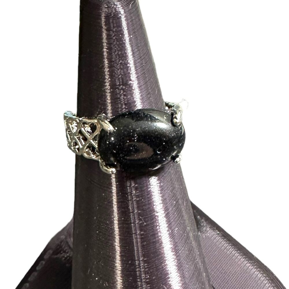 Dark Blue Goldstone Semi-Precious Silver Plated Ring New 7